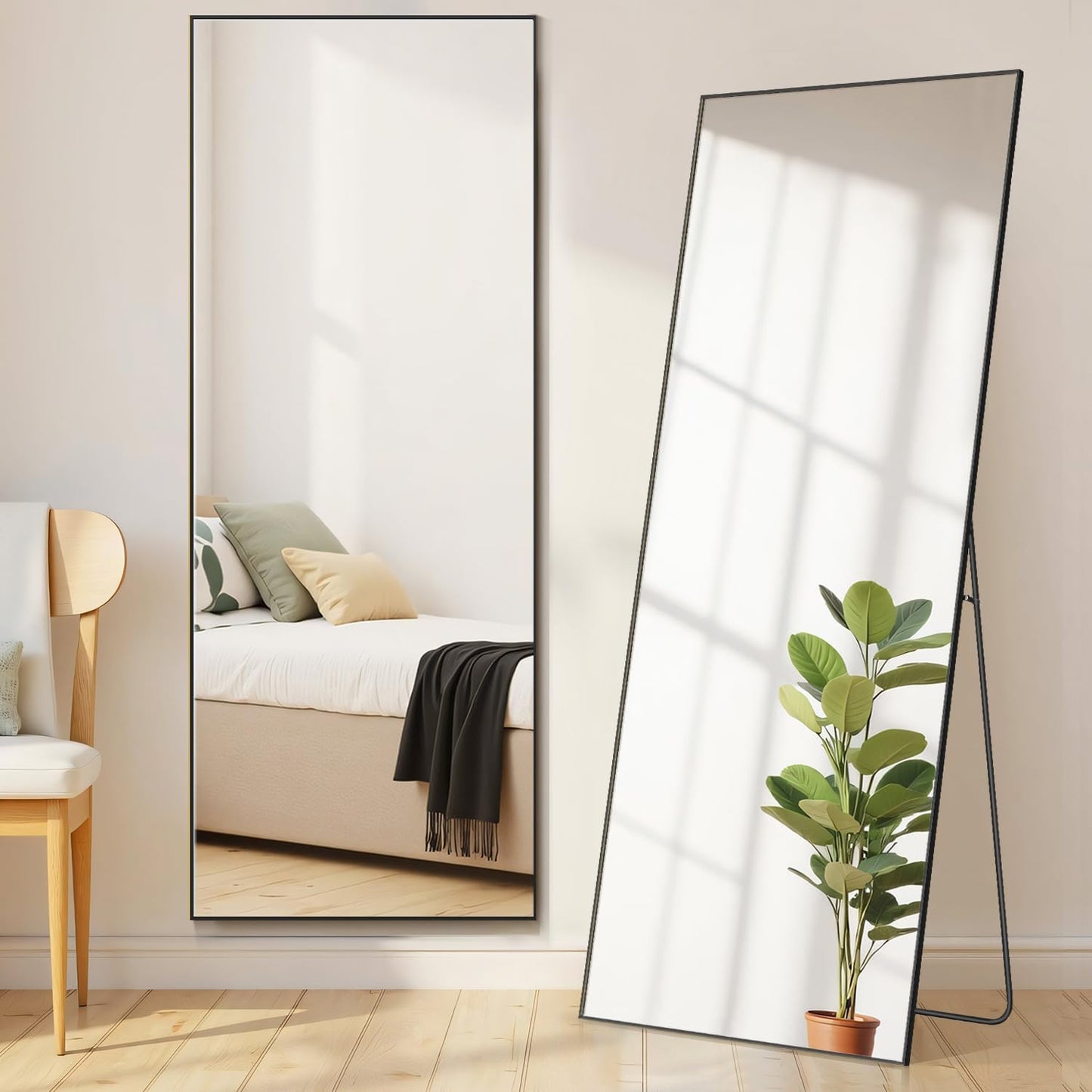 Arched Mirror Full Length, Upgraded 16"x59" Body Wall Mirrors with Shatter-Proof Glass, Floor Standing, Hanging or Leaning, Tall Arch Mirror with Stand Aluminum Alloy Frame for Bedroom, Black