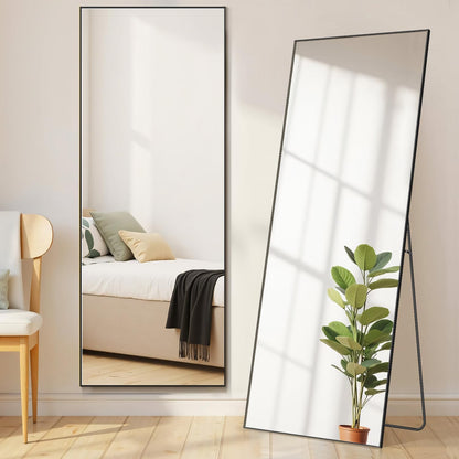 Arched Mirror Full Length, Upgraded 16"x59" Body Wall Mirrors with Shatter-Proof Glass, Floor Standing, Hanging or Leaning, Tall Arch Mirror with Stand Aluminum Alloy Frame for Bedroom, Black