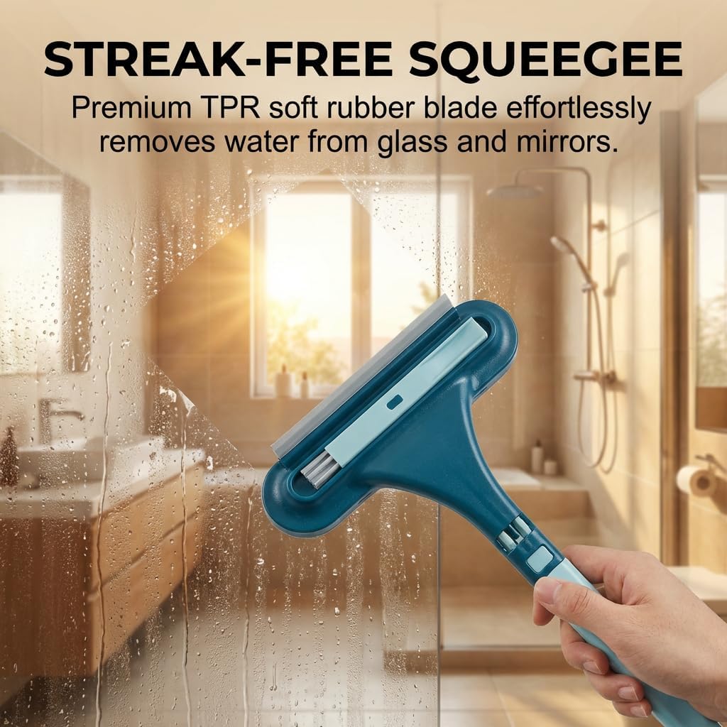 Window Screen Cleaning Brush, 2 in 1 Detachable Multi-Purpose Window Screen Cleaner Tool with Squeegee, Mesh Screen Cleaner Brush with Wet and Dry Dual-Use for Patio Door Porch Screens (Blue, 1PC)
