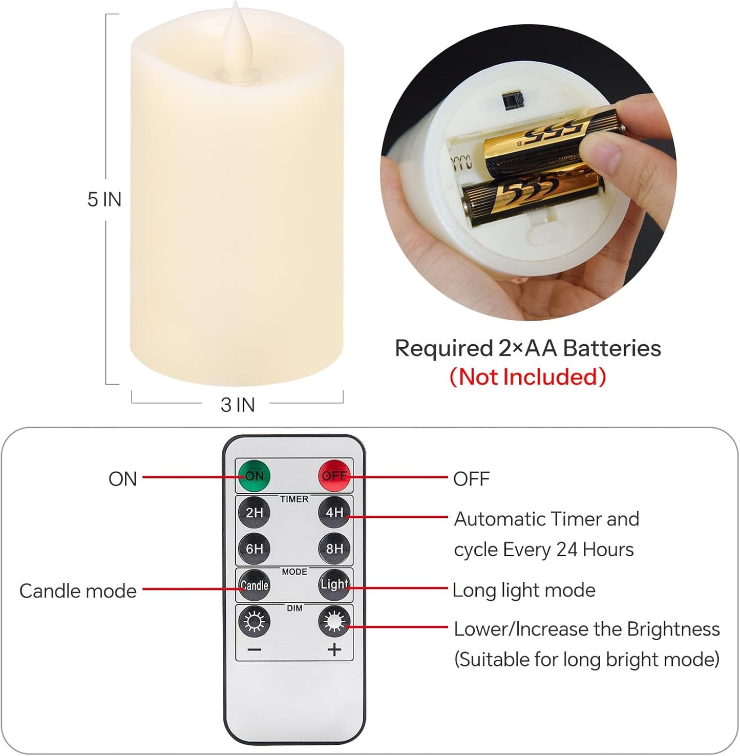 3x4 Flickering Flameless Candles Set of 3,Real Wax Pillar LED Candles,with Timer,4 inch Flameless Candles with Remote,for Party Wedding Holiday Home Decor,Ivory