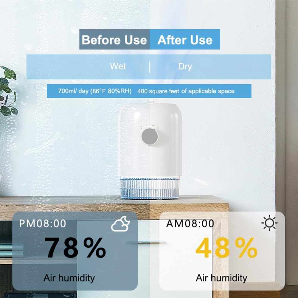 Dehumidifier for Home (300 Sq.Ft), Small Dehumidifiers with Auto Shut Off, Ideal for Closet Bedroom Bathroom RV T1-WHITE Upgrade