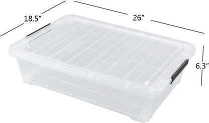 4-Pack 20 Quart Clear Under Bed Plastic Storage Bins with Wheels | Under Bed Storage Box, Locking Latch Lid, Easy-Glide Wheels, for Bedroom, Bathroom, Garage, and Office Organization