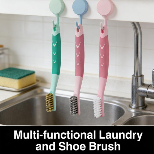 3-Pack Deep Clean Brush Set, Hard Bristle Brush & Steel Wire Scrubber for Bathroom Tiles, Grout, Kitchen Sinks, Stove Tops, Heavy Duty Cleaning Brushes with Comfort Grip, 2 Pink & 1 Green Brushes