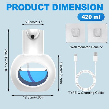 Automatic Foam Hand Soap Dispenser, Rechargeable Touchless Wall Mount Foaming Soap Dispenser, 15oz/420ml, 4 Adjustable Levels Infrared Sensor Electric Dispenser for Bathroom, Kitchen, Office - Black
