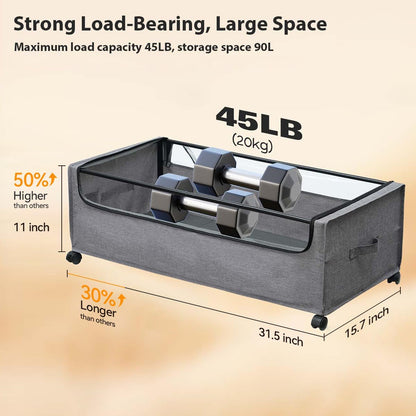 FOUCSSOMEI Under Bed Storage with Wheels, Under The Bed Storage Drawers On Wheels, Rolling Underbed Drawers, Lockable, Heavy Duty