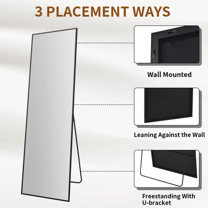 VooBang Mirror Full Length - 21" x 57" Floor Mirror with Stand, Aluminum Alloy Frame Full Body Mirror, Standing Hanging or Leaning Against Wall for Bedroom and Living Room, Black