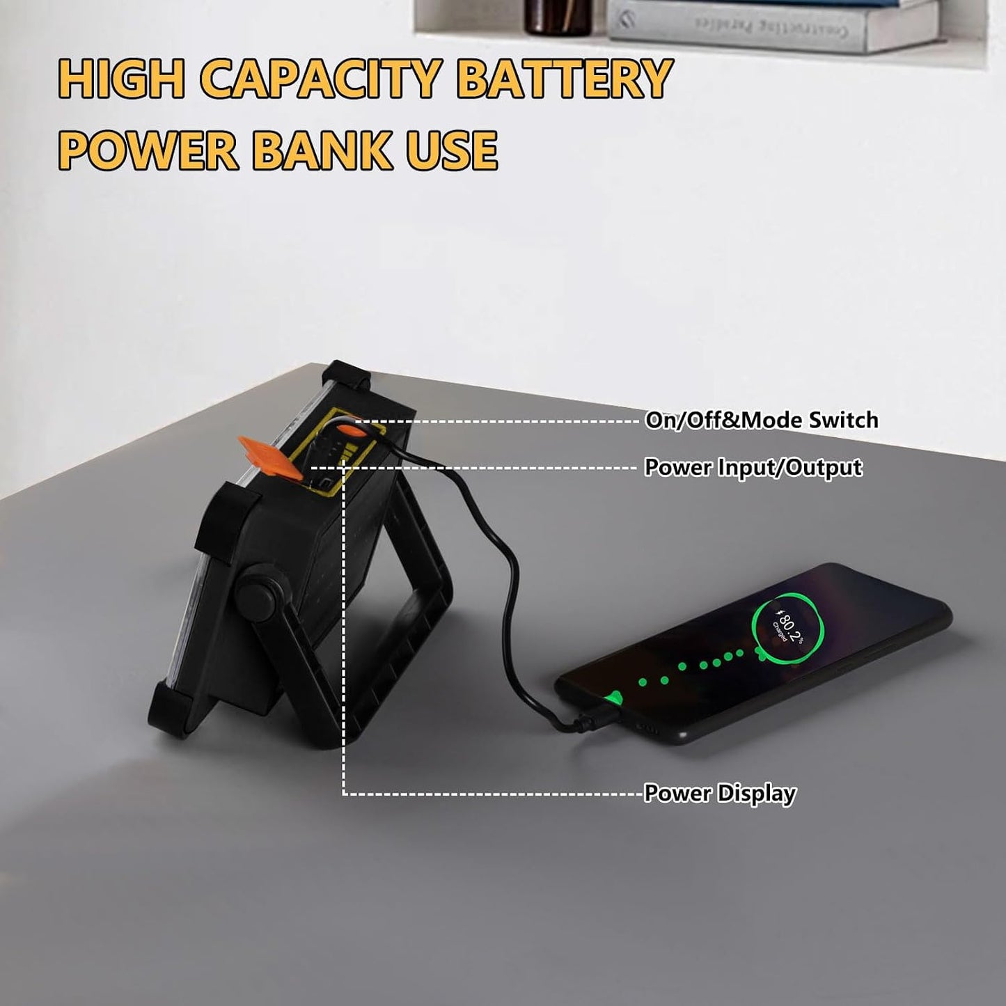 120W Solar Rechargeable Work Light, 144 LED 10000LM Portable Flood Light with Stand, IP66 Waterproof 4 Modes LED Job Site Lighting Flashlights for Mechanic Camping Fishing Car Repair