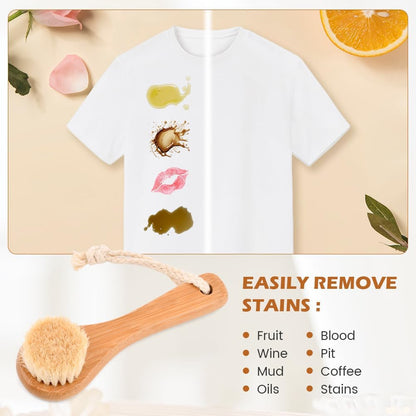 Natural Boar Bristle Laundry Stain Brush, Dorm Room Essential for College Students, Gentle on Fabrics & Tough on Stains, Safe for Clothes Without Damage