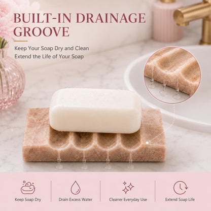 WeDoDecor Real Marble Soap Dish for Shower Stone Tray Small Bar Soap Holder with Self Draining | Non-Slip, Luxury Bath Room Accessories (White)