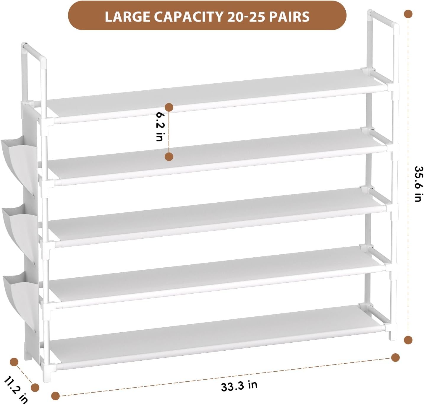 OYREL 5 Tier Shoe Organizer Rack for Closet, Entryway, Garage, Door, Space Saving, Shoe Holder Stand/Tower, Large, 20-25 Capacity
