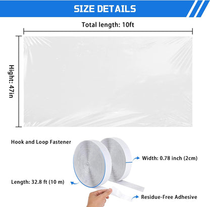 Heavy Duty Window Insulation Kit for Winter - 75 in x 79 in Clear Plastic 180㎛ Thick Shrink Film on Windows and Patio Doors, Reusable Storm Window Kit for Sliding Doors & Large Windows