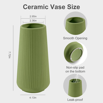 White Ceramic Vase, GUKJOB Small Cute Flower Vase for Pampas Grass, Home, Living Room, Dining Table, Farmhouse, Office Decor, Bedroom, Table, and Kitchen Shelf (White- 2PCS)