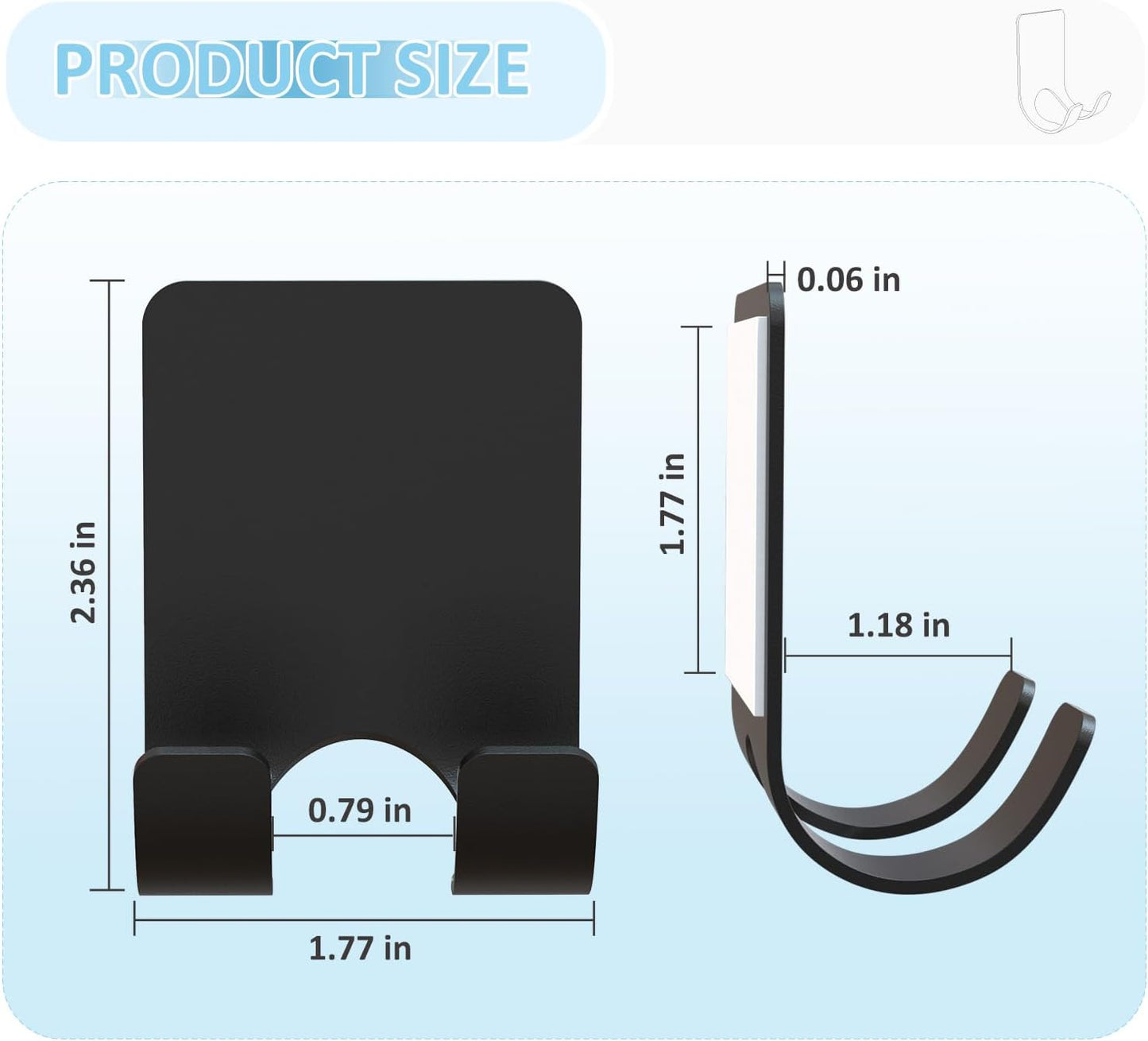 VIS'V Shower Wall Razor Holder, Metal Adhesive Razor Hooks for His and Hers, Waterproof, Black, 2 Pcs