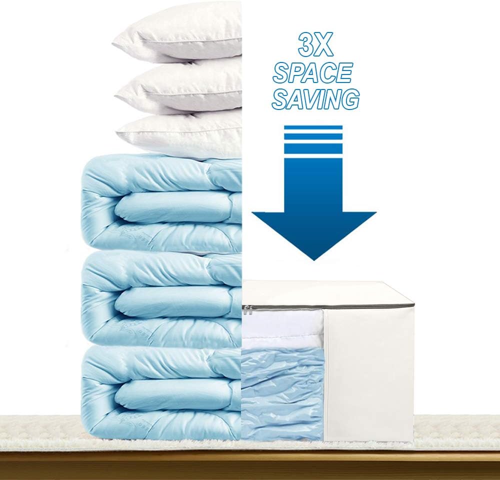 Cube Vacuum Storage Bags, Space Saver Bags, Premium Totes with Cubic Vacuum Compression Seal Bags for Clothing & Bedding. Space Saving Jumbo Organizer for Storing Clothes, Comforters,Blankets,Pillows+