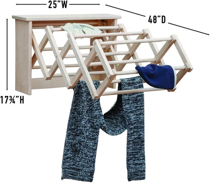 Pennsylvania Woodworks Wall Mounted Clothes Drying Rack - Heavy Duty, Collapsible Laundry Rack for Drying Clothes - Solid Maple Hardwood Foldable Drying Rack - Made in The USA - (Small)