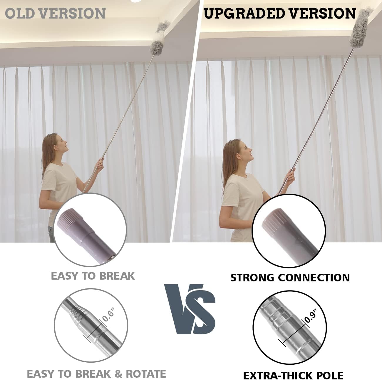Upgraded Thickened Extension Pole 16'-80', Sturdy Long Telescoping Pole Attachment Microfiber Duster for High Ceiling Cleaning by OOSOFITT
