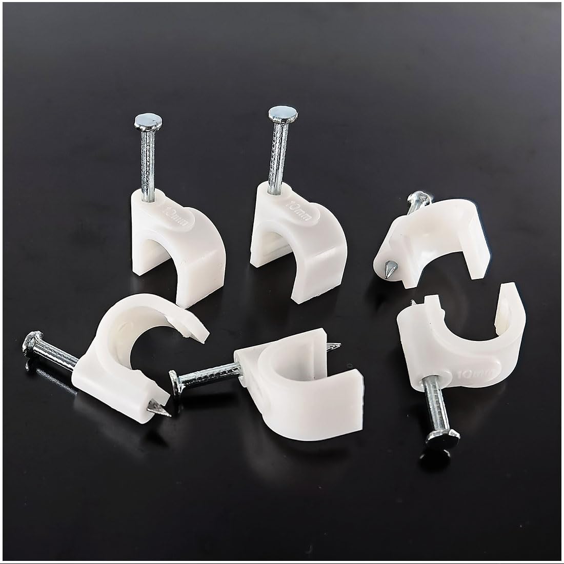 HS 7mm Ethernet Cat6 Cable Clips Clamps RG6 with Steel Nail (200 Pack) Wire Clips Black for Wall,Cord Management