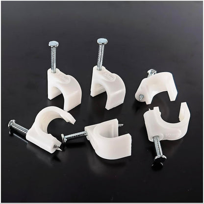 HS 7mm Ethernet Cat6 Cable Clips Clamps RG6 with Steel Nail (200 Pack) Wire Clips Black for Wall,Cord Management