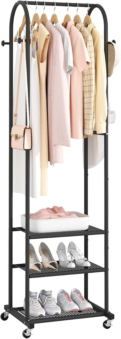 Kaitiemoo Heavy Duty Clothing Rack with Wheels,Modern Garment Rack with 3 Metal Shelves, 71.8Inches Display Rack for Hanging Clothes, Hanging Rod for Small Spaces,White