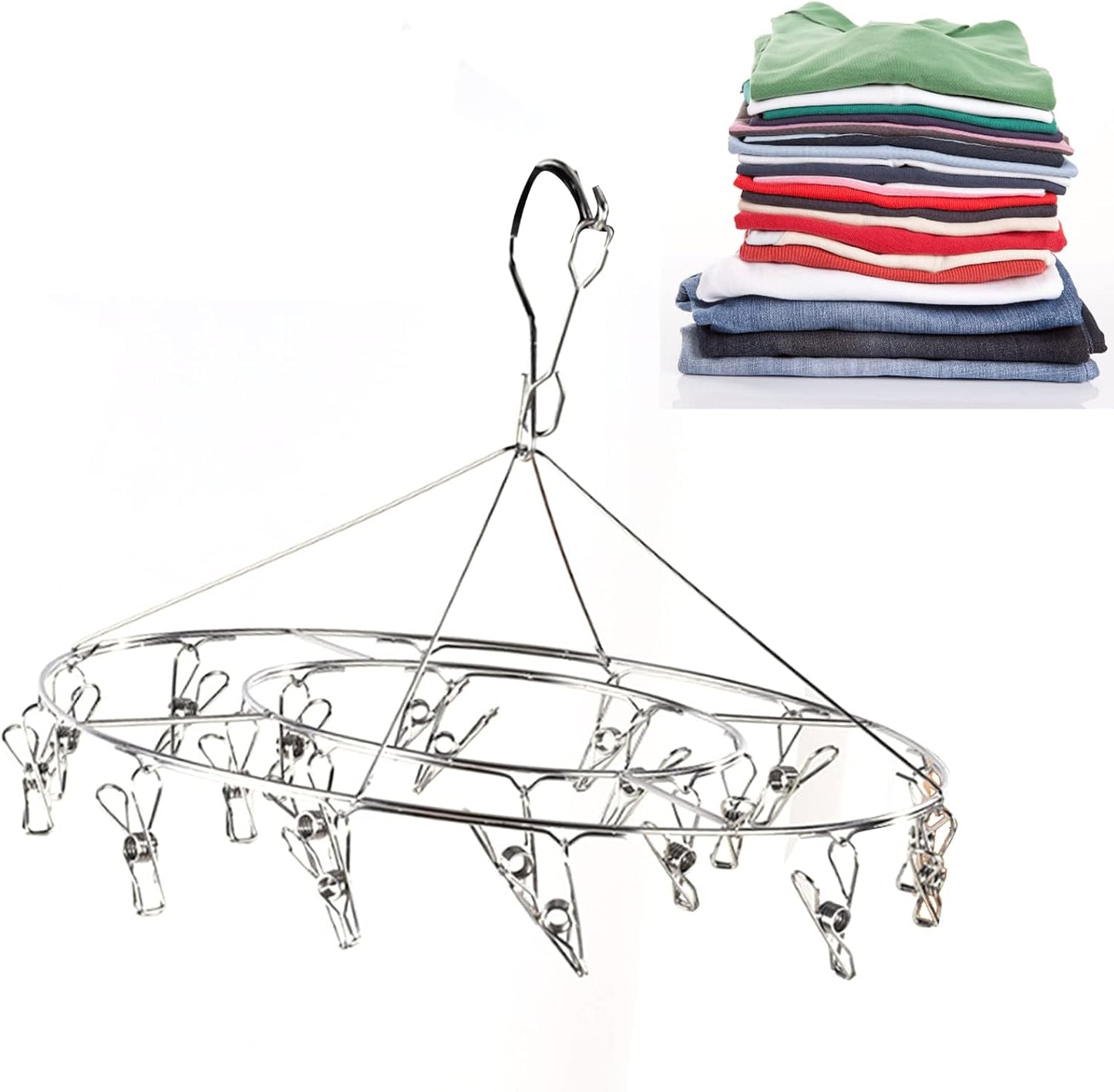 Clothes Drying Racks Clip Hangers, Clothes Drying Hanger Stainless Steel Multi Clip Laundry Drip Hanging Rack for Underwear Socks Hat(Round)