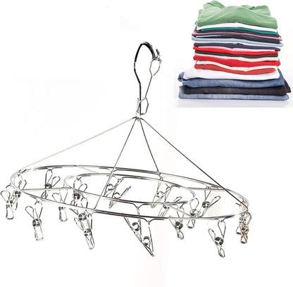 Clothes Drying Racks Clip Hangers, Clothes Drying Hanger Stainless Steel Multi Clip Laundry Drip Hanging Rack for Underwear Socks Hat(Round)