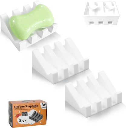 Soap Dish Holder for Shower with Suction Cup, Silicone Soap Holder & Saver Self-Draining Bar Soap Dish Keeps Soap Dry for Bathroom, Kitchen, Bathtub, Extends Soap Life (Black-1Pack)
