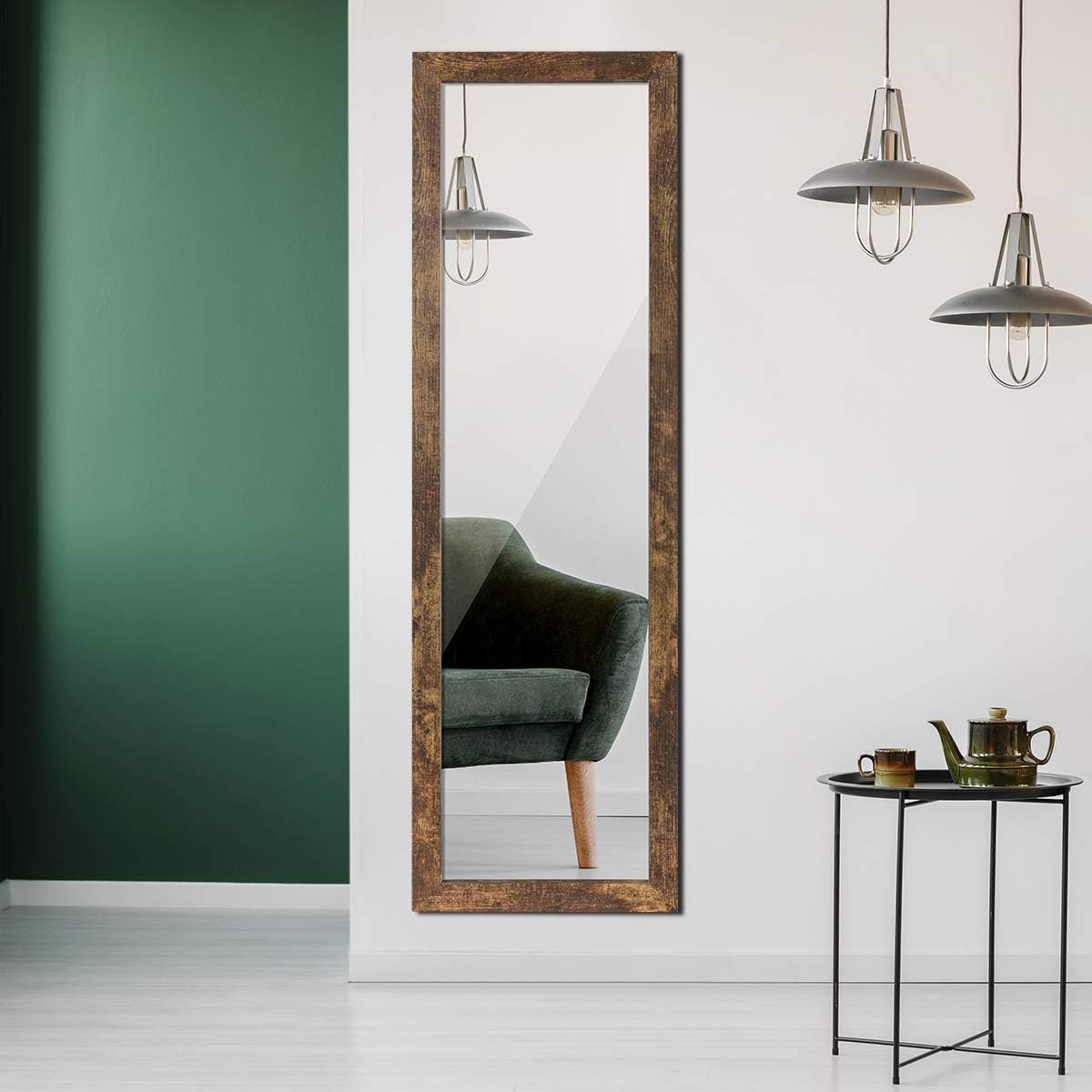 ikkle Wooden Full Length Door Mirror 48" x 14", Rustic Frame | Over The Door Mirror & Wall Mounted Hanging Mirror for Bedroom, Bathroom, Living Room, Dorm Room