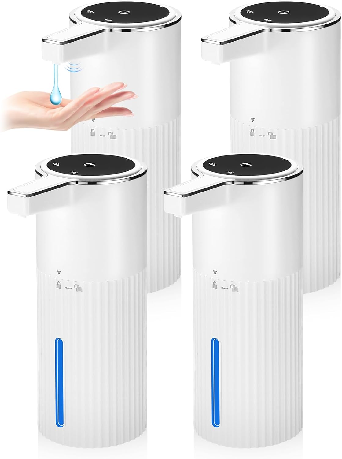 2 Pack Touchless Automatic Soap Dispenser, Smart Sensor Foam Hand Wash Dispenser, USB Rechargeable & Adjustable Customizable for Bathroom Countertop Kitchen Sink, 13.5 oz White Stripes