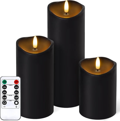 Outdoor Flameless Candles with Remote Timer - Waterproof Realistic Flickering LED Pillar Electric Battery Operated Fake Candle for Holiday Home Wedding Fireplace Decor - Ivory White 3 Pack (4”6”8”)