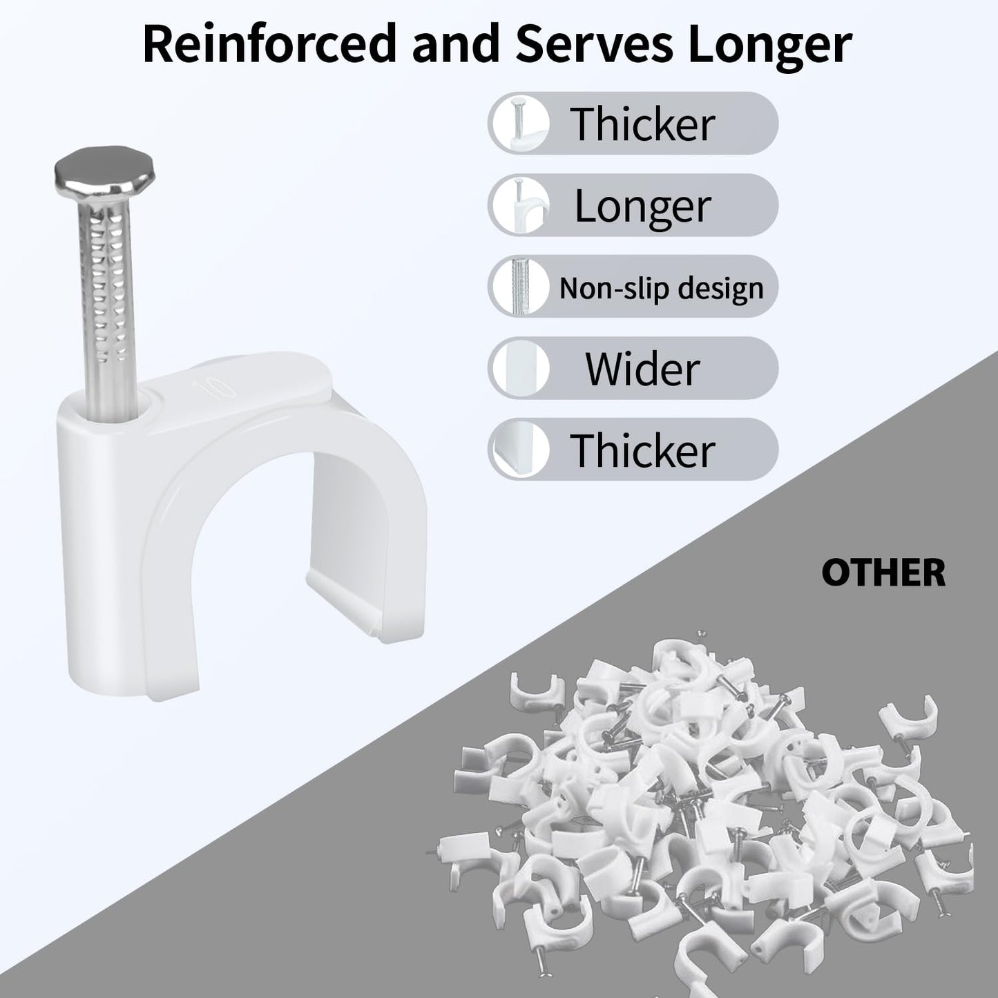 LeMotech Cable Clips, 1000pcs 8mm Wire Wall Clips with Steel Nails, Coaxial Nail Clamps for Cable Cord Management RG6 RG59 CAT5e CAT6 RJ45 Ethernet Cable Clamps, White