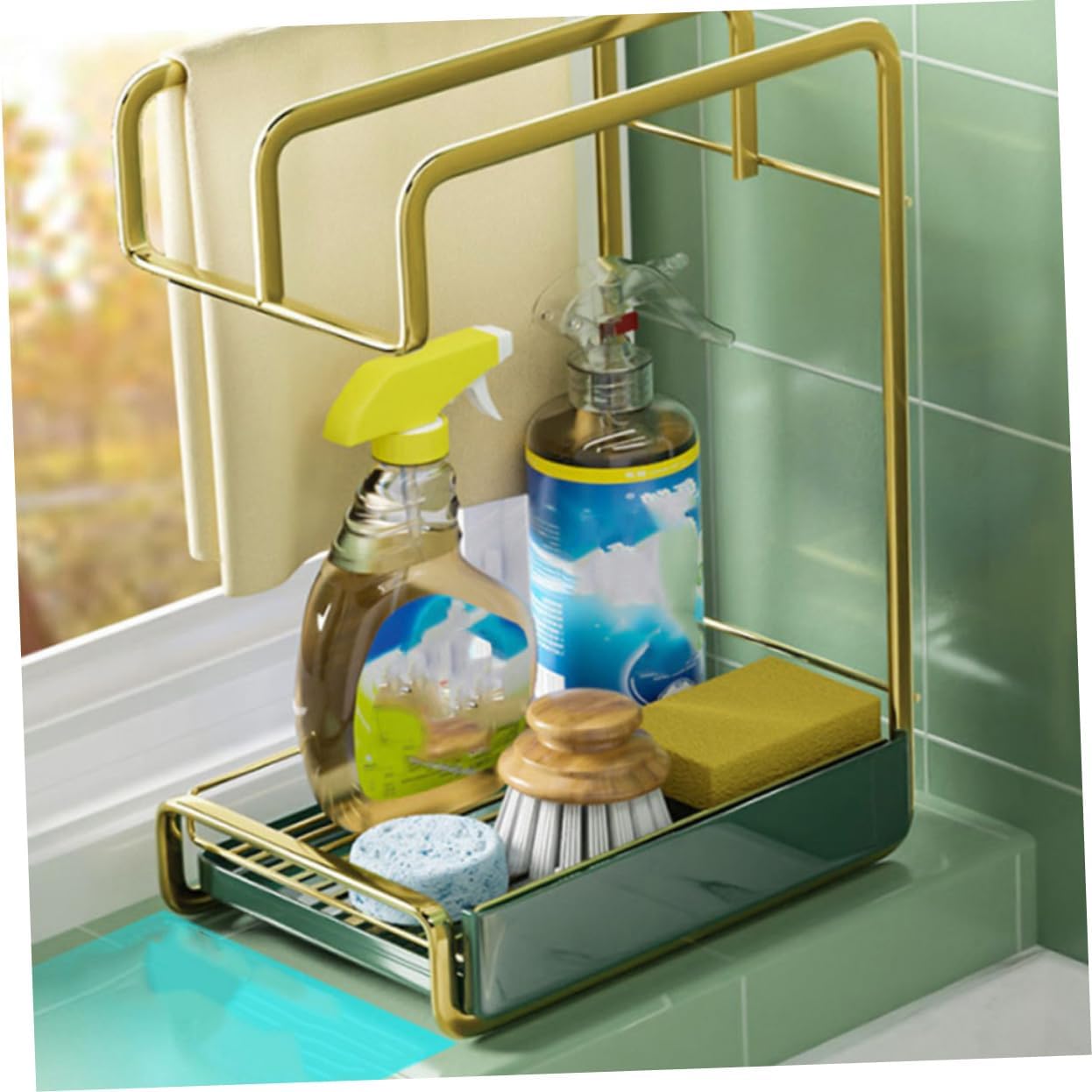 PRETYZOOM Iron Wall-Mounted Drain Rack Kitchen Sink Dish Drying Rack Cleaning Wall Hanging Sponge Holder