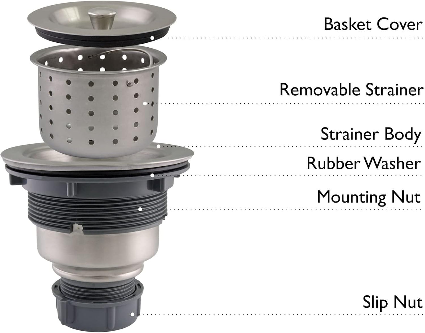 Design House 542936 Kitchen Sink Anti-Clogging S304 Stainless Steel Drain Strainer with Deep, Removable Food Waste Catching Basket