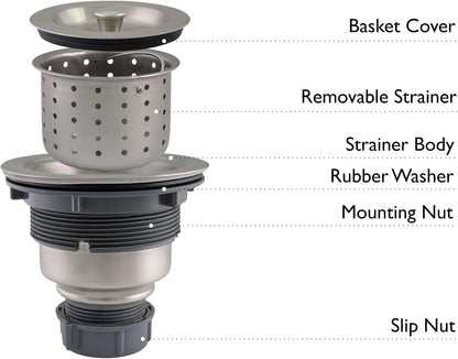 Design House 542936 Kitchen Sink Anti-Clogging S304 Stainless Steel Drain Strainer with Deep, Removable Food Waste Catching Basket