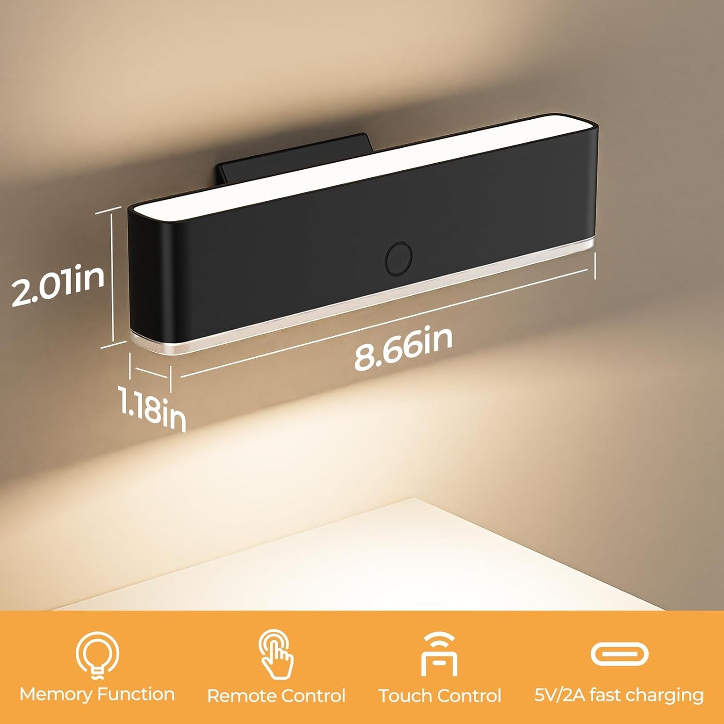 MOITA Magnetic Wireless Battery Operated Wall Sconce, Rechargeable Remote Control & Touch Control Wall Sconces Set of Two, 3-Color Temperatures LED Wall Lights, 360° Rotatable (Walnut, 2-Pack)
