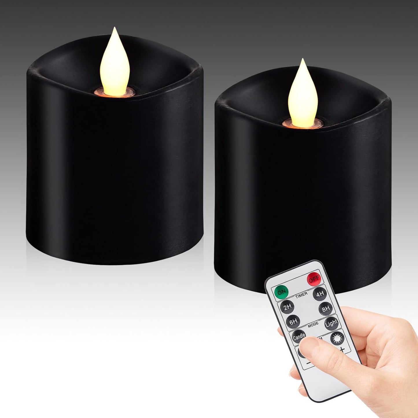 3"x4" Flickering Flameless Battery Candles with Timer, White Realistic LED Pillar Candles, Set of 2 Large Remote-Operated Candles for Home Indoor/Outdoor & Holiday Decor