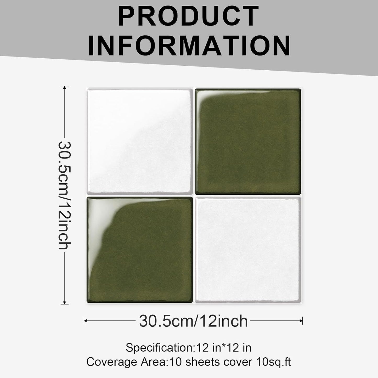 10 Sheets Thicker Design Peel and Stick Backsplash, 3D Self Adhesive Peel and Stick Wall Tile Backsplash for Kitchen, Bathroom, 12"x12", Light Green