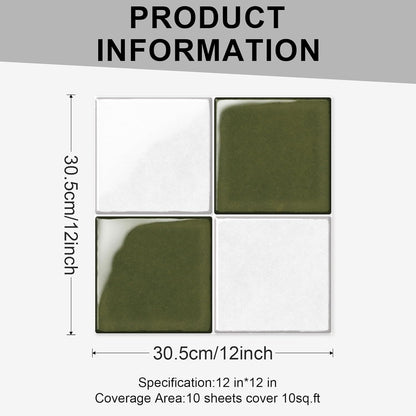 10 Sheets Thicker Design Peel and Stick Backsplash, 3D Self Adhesive Peel and Stick Wall Tile Backsplash for Kitchen, Bathroom, 12"x12", Light Green