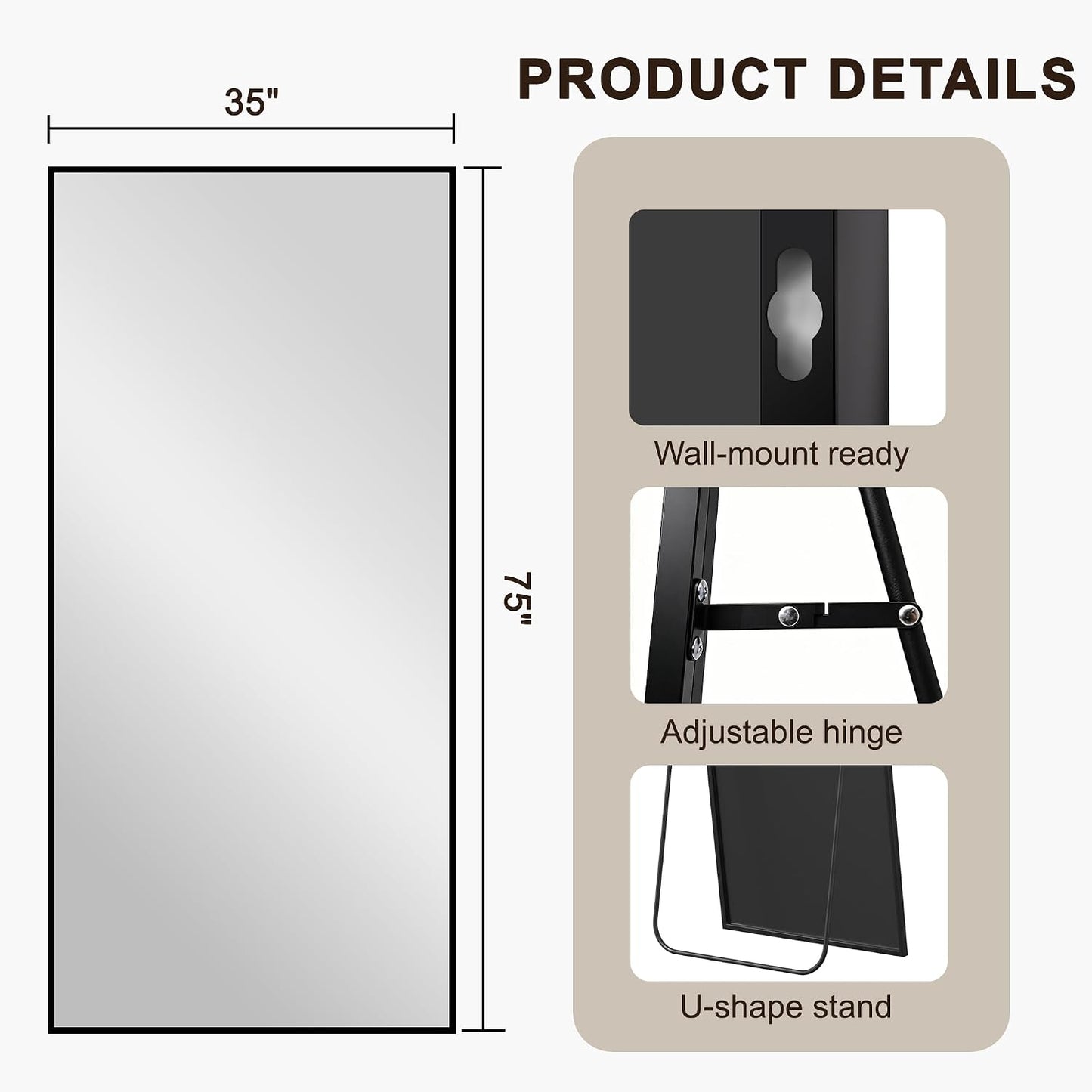 FICTOR Full Length Mirror with Stand, Floor Standing Mirror Full Body, HD Shatterproof Black Frame Wall Mirror for Bedroom, Living Room, Dressing Room & Entryway, 56"x15"