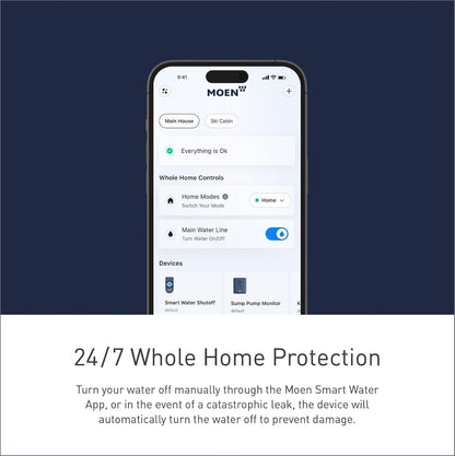 Moen Flo 1-inch Smart Water Shut Off Valve, Smart Home Water Monitor Leak Detector, Wifi Connected, App Enabled Flow Meter and Shutoff, 900-006