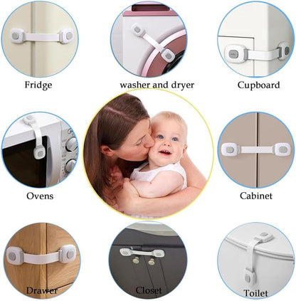 2 Pack Cabinet Locks Safety Cabinet Proofing Safety Strap Locks Adhesive Drawer Fridge Ovens Door Toilet Latches No Drill Multi-Purpose for Furniture Kitchen Grey