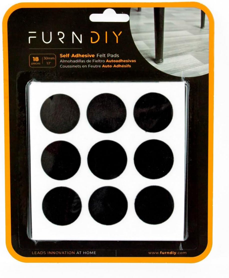 Furndiy Felt Furniture Pads for Hardwood Floors, Self-Adhesive Felt Pad for Chairs & Seat Legs, Easy Slide, Anti Scratch, Noise Stopper, Bumper & Buffer, Floor Protection - Based in USA - 0.8'' Black