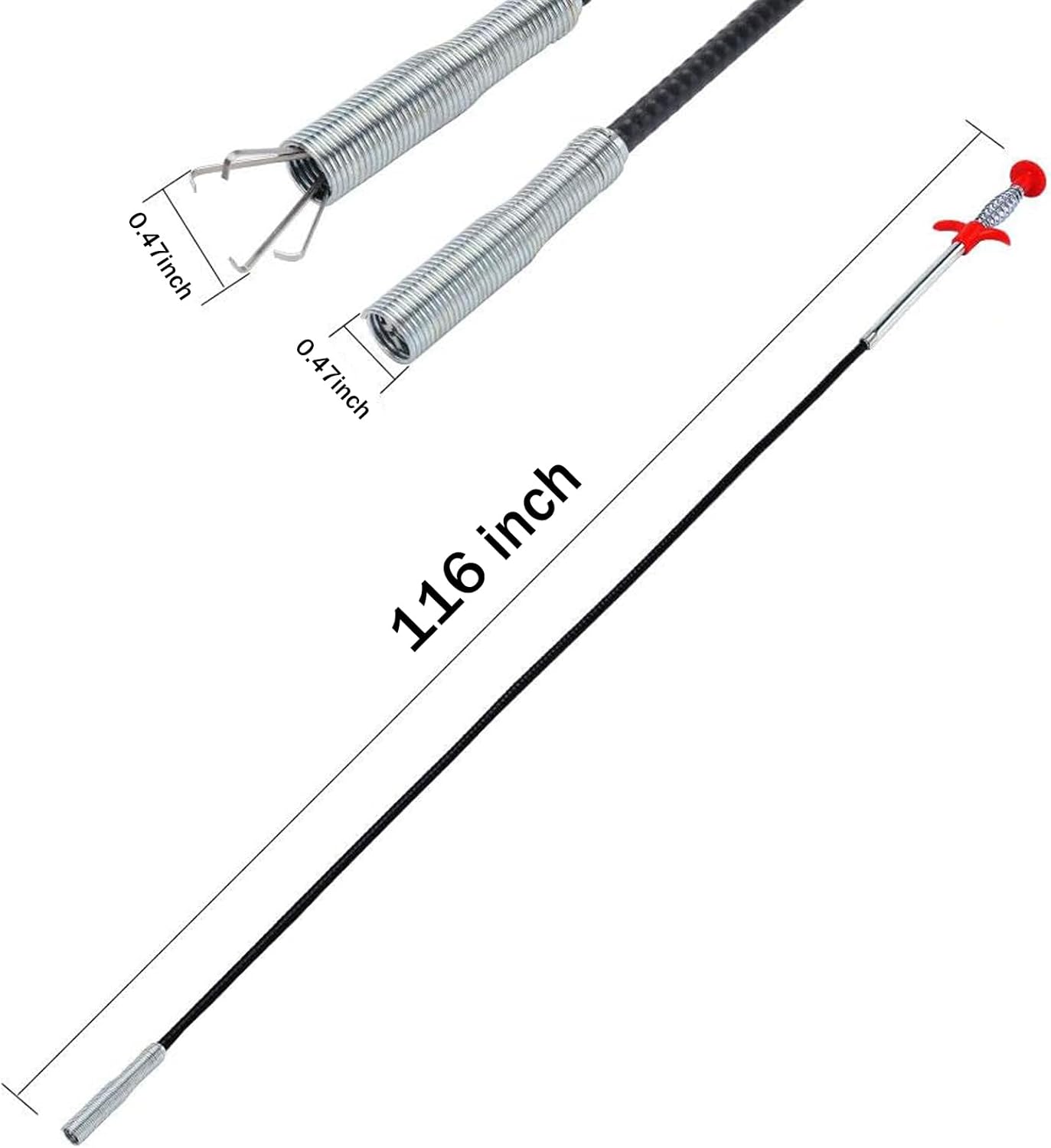 Drain Snake，116" Flexible Grabber Claw Tool Reacher Drain Snake Hair Drain Clog Remover for Toilet Sewer Shower Kitchen Bathroom Tub Clogged Drains Opener Cleaning Tool