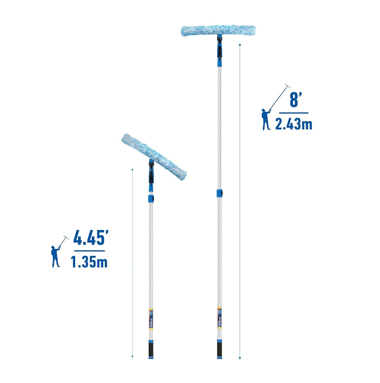 Unger Professional Connect and Clean 18” Grip Microfiber Window Scrubber with 8’ Pole, High-Access Glass Surface Household Cleaning Supplies and Tools, Reusable Microfiber Sleeve