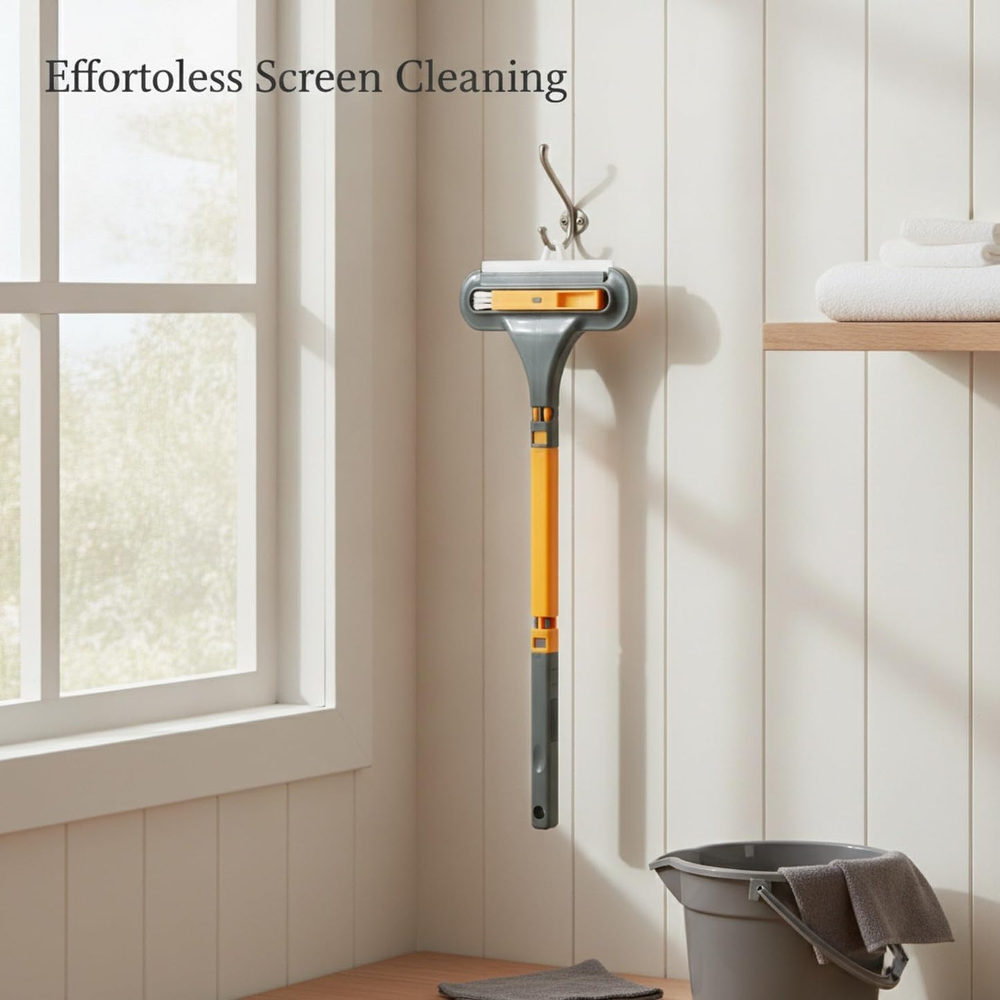 Sturdy PP Plastic Double-Sided Window Screen Brush, 13-Inch Squeegee Tool for Efficient In-Place Mesh Cleaning
