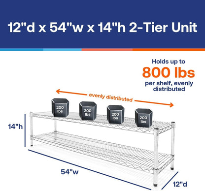 Shelving Inc. 12" d x 30" w Chrome Wire Shelving with 2 Tier Shelves, Weight Capacity 800lbs Per Shelf