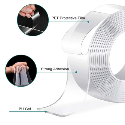 Nano Double Sided Tape Heavy Duty - 2 Inch x 10 Ft | Clear Removable Nano Tape, Acrylic Double Sided Tape, Multipurpose Mounting Adhesive Tape, Reusable Washable Sticky Tape