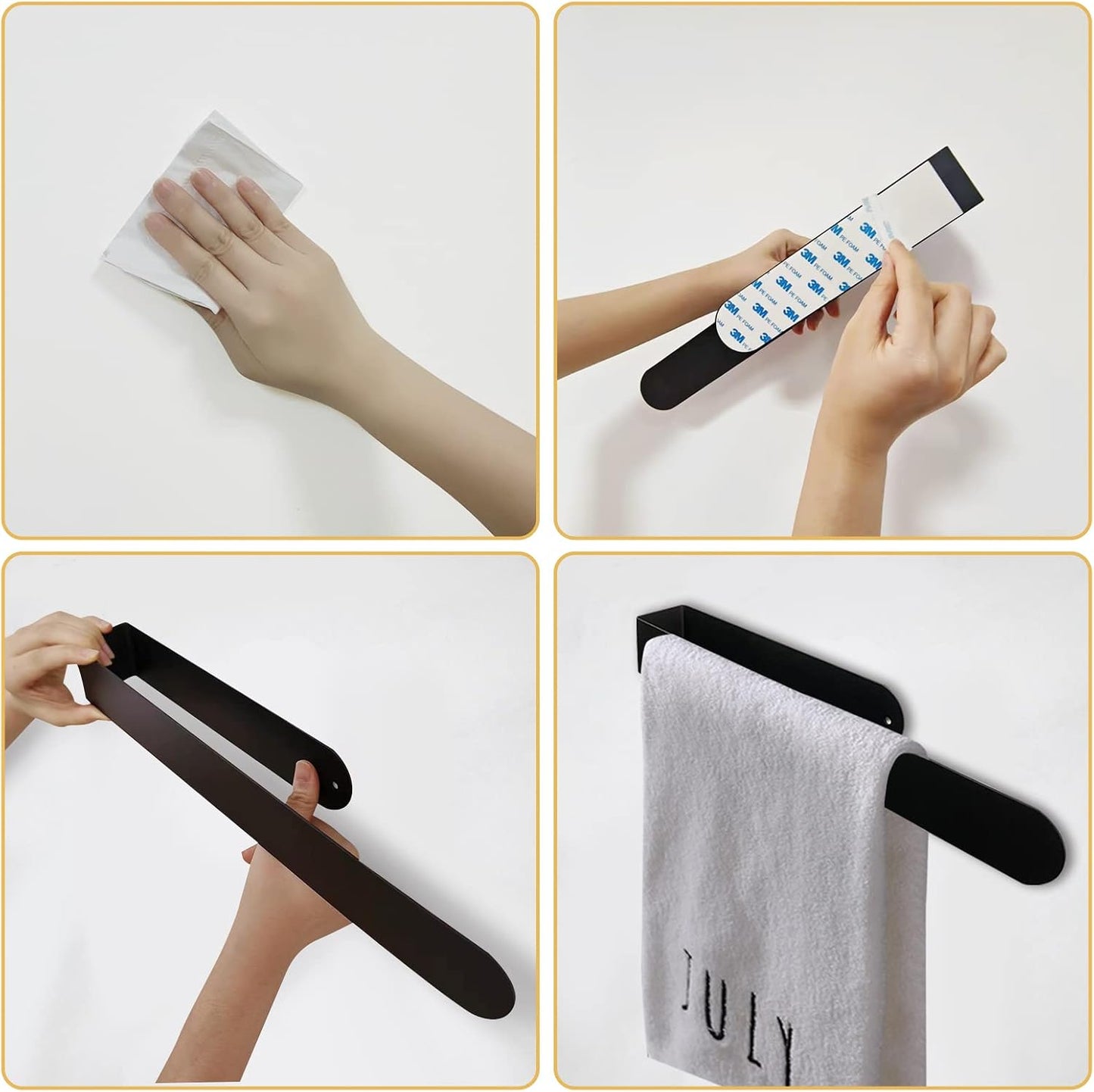HUFEEOH 2 Pack Adhesive Hand Towel Holder, Kitchen Towel Rack Towel Bars Wall Mounted, Stainless Steel Bath Towel Hanger for Bathroom Hotel Kitchen (White, 8 Inch(2PC))