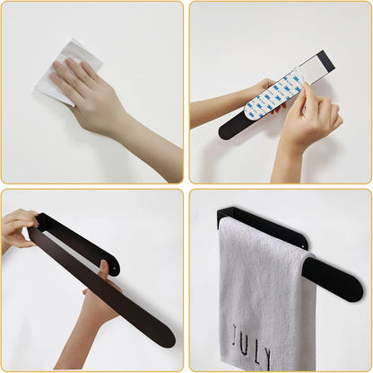 HUFEEOH 2 Pack Adhesive Hand Towel Holder, Kitchen Towel Rack Towel Bars Wall Mounted, Stainless Steel Bath Towel Hanger for Bathroom Hotel Kitchen (White, 8 Inch(2PC))