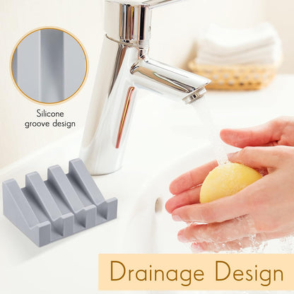 Cunhill 2 Pieces Silicone Soap Dish Self Draining Soap Dish Shower Waterfall Bar Soap Holder Tray with Drain Soap Saver for Kitchen Bathroom Accessories (Black)