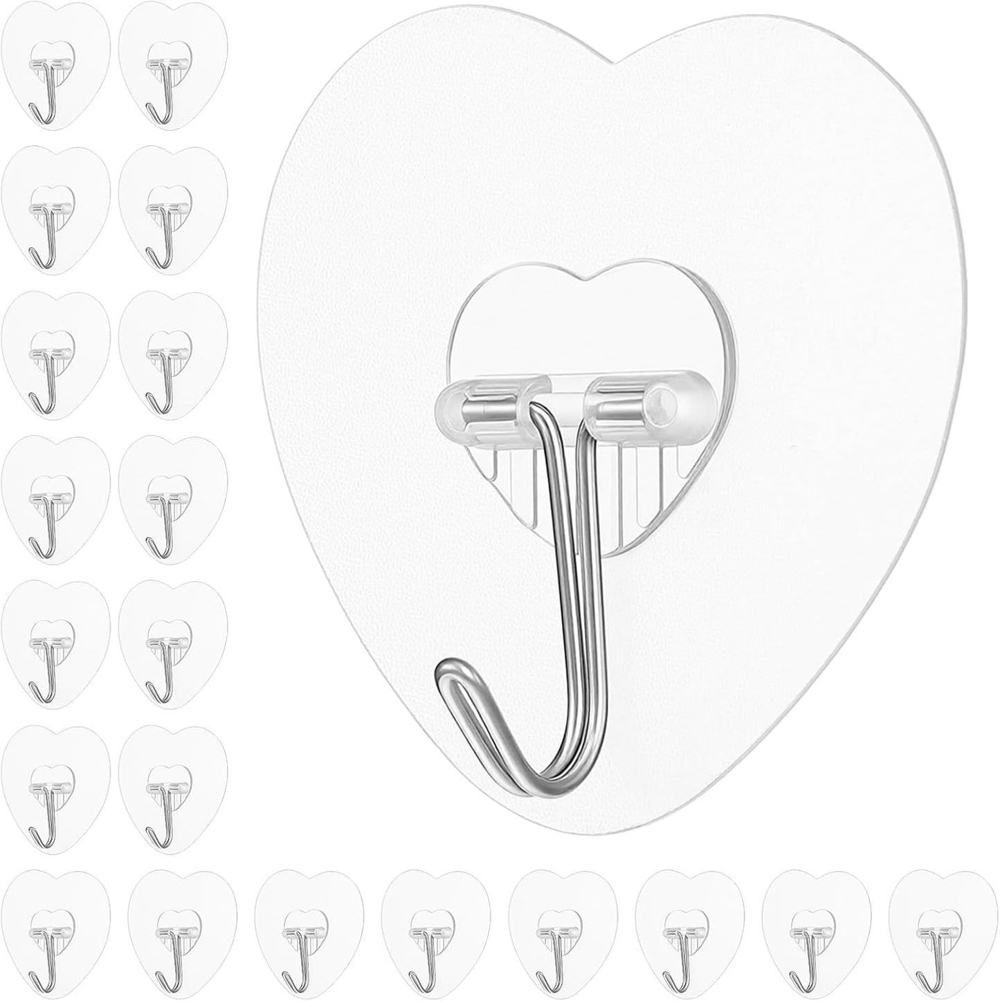 40 PCS Adhesive Wall Hooks Heavy Duty Adhesive Wall Hooks Utility Waterproof Towel Coat Hook Transparent Self-Adhesive Sticky Hook for Hanging Bathroom Shower Kitchen Keys Door Outdoor Home